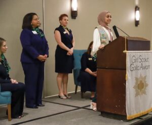 Mohamed addresses audience at her Gold Award ceremony